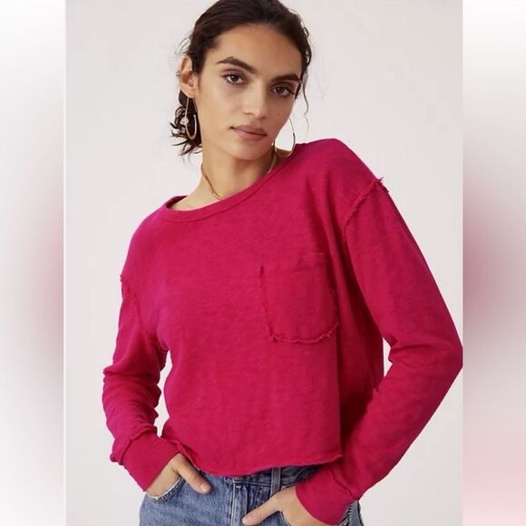 Anthropologie T. La Pink Cropped Top Long Sleeve Size Large NWOT - Picture 1 of 7